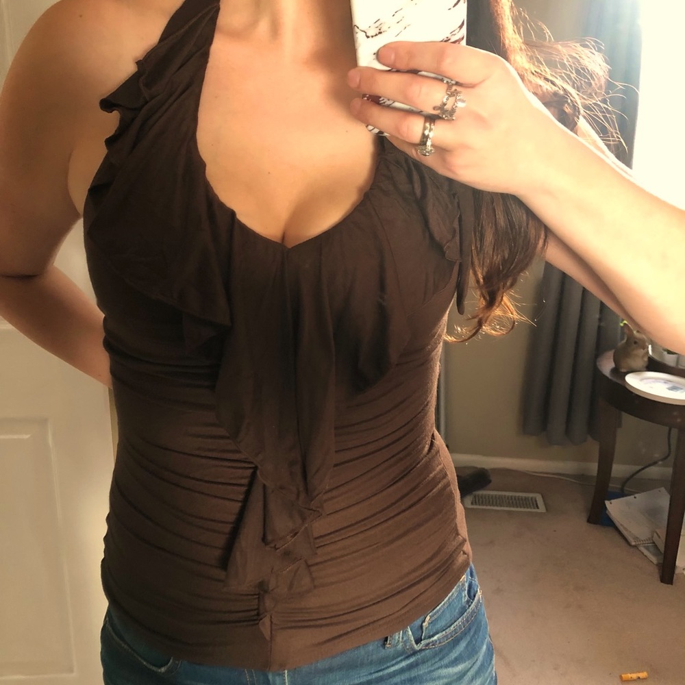 Ruffle front halter top